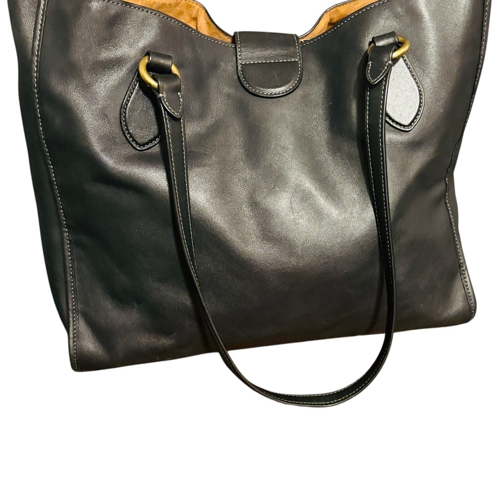 COACH Theo Tote Black Leather Shoulder Bag w/Golden Accents, Authentic. EUC - Picture 6 of 16